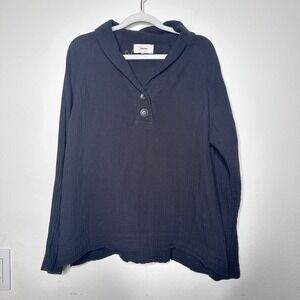 Xirena Avery Cotton Gauze Coastal Beachy Top Navy Blue V-neckline Sz Small